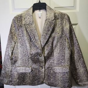 Chico’s Womens Gold/ Brown Metallic Snakeskin Blazer Size 2 (Large 12)